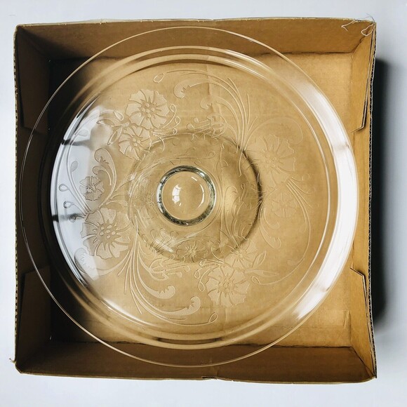 Luminarc Mariella footed cake plate 13" Crystal Floral Clear Made in France wg - Picture 9 of 9